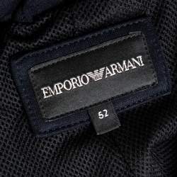 Pre Owned Emporio Armani Navy Blue Cotton Blend Notched Lapels Blazer XL