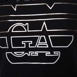 Pre Owned Emporio Armani Black Cotton Logo Embossed Crew Neck T-Shirt XL