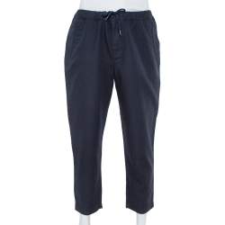 Pre Owned Emporio Armani Navy Blue Self Checked Cotton Drawstring Trousers XXL