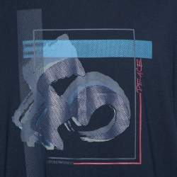 Pre Owned Emporio Armani Navy Blue Peace Relief Print Cotton T-Shirt XXL