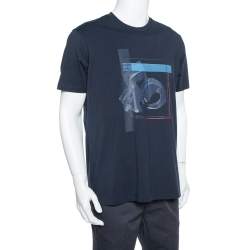 Pre Owned Emporio Armani Navy Blue Peace Relief Print Cotton T-Shirt XXL
