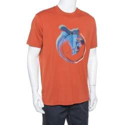 Pre Owned Emporio Armani Burnt Orange Power Printed Cotton T-Shirt XXL