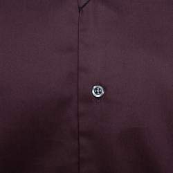 مملوكة مسبقًا قميص أمبوريو أرماني قطن عنابي بأزرار أمامية مقاس كبير جدًا - إكس لارج