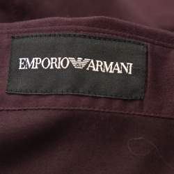 مملوكة مسبقًا قميص أمبوريو أرماني قطن عنابي بأزرار أمامية مقاس كبير جدًا - إكس لارج