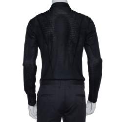 Pre Owned قميص أمبوريو أرماني قطن سترتش أزرق كحلي مثقب بأزرار أمامية مقاس متوسط - ميديوم