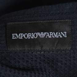 Pre Owned قميص أمبوريو أرماني قطن سترتش أزرق كحلي مثقب بأزرار أمامية مقاس متوسط - ميديوم