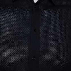 Pre Owned قميص أمبوريو أرماني قطن سترتش أزرق كحلي مثقب بأزرار أمامية مقاس متوسط - ميديوم