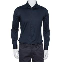 مملوكة مسبقًا Emporio Armani Navy Blue Stretch Cotton Button Front Shirt M