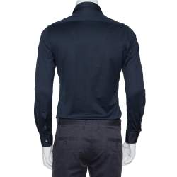 مملوكة مسبقًا Emporio Armani Navy Blue Stretch Cotton Button Front Shirt M