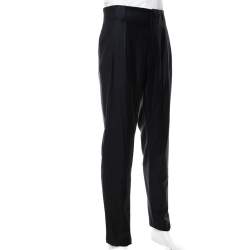 Pre Owned Emporio Armani Black Striped Wool Tapered Leg Trousers XL