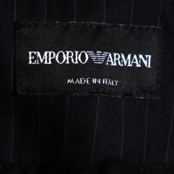 Pre Owned Emporio Armani Black Striped Wool Tapered Leg Trousers XL
