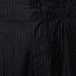 Pre Owned Emporio Armani Black Striped Wool Tapered Leg Trousers XL