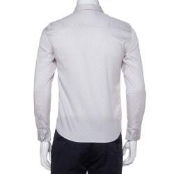 Pre Owned Emporio Armani Beige Printed Cotton Zipper Front Shirt M