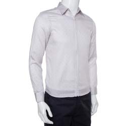 Pre Owned Emporio Armani Beige Printed Cotton Zipper Front Shirt M