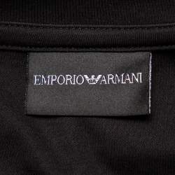 مملوكة مسبقًا تي شيرت أمبوريو أرماني قطن أسود مطرز بالشعار رقبة مستديرة مقاس كبير جدًا جدًا - إكس إكس لارج