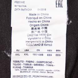 مملوكة مسبقًا تي شيرت أمبوريو أرماني قطن أسود مطرز بالشعار رقبة مستديرة مقاس كبير جدًا جدًا - إكس إكس لارج