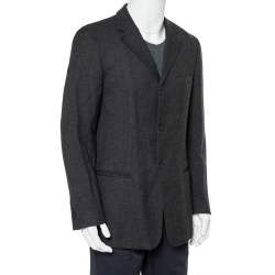 Pre Owned Emporio Armani Charcoal Grey Wool Button Front Blazer M