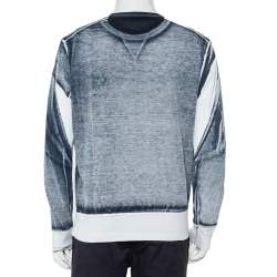 Pre Owned Emporio Armani White & Navy Blue Cotton Pique Crewneck T-Shirt XL