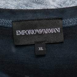 Pre Owned Emporio Armani White & Navy Blue Cotton Pique Crewneck T-Shirt XL