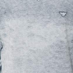 Pre Owned Emporio Armani White & Navy Blue Cotton Pique Crewneck T-Shirt XL