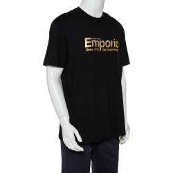 Pre Owned Emporio Armani Black Cotton Logo Printed Crewneck T-Shirt 3XL