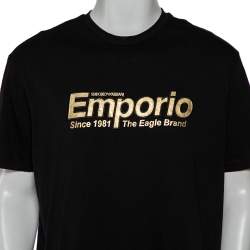Pre Owned Emporio Armani Black Cotton Logo Printed Crewneck T-Shirt 3XL