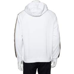 Pre Owned هودي أمبوريو أرماني سحاب أمام رقعة شعار قطن أبيض مقاس كبير