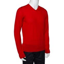 Pre Owned Emporio Armani Red Wool V-Neck Sweater XL