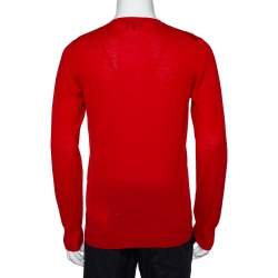Pre Owned Emporio Armani Red Wool V-Neck Sweater XL