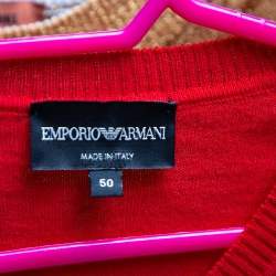 Pre Owned Emporio Armani Red Wool V-Neck Sweater XL
