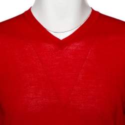 Pre Owned Emporio Armani Red Wool V-Neck Sweater XL