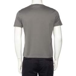Pre Owned Emporio Armani Grey Cotton Contrast Trim T-Shirt M