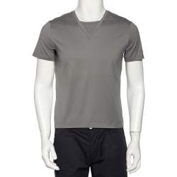 Pre Owned Emporio Armani Grey Cotton Contrast Trim T-Shirt M