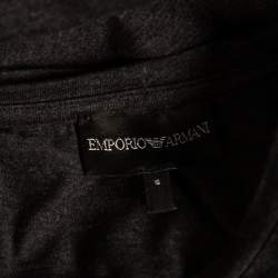 Pre Owned Emporio Armani Charcoal Grey Logo Embroidered Cotton Crewneck T-Shirt S