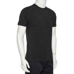 Pre Owned Emporio Armani Charcoal Grey Logo Embroidered Cotton Crewneck T-Shirt S