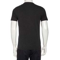 Pre Owned Emporio Armani Charcoal Grey Logo Embroidered Cotton Crewneck T-Shirt S