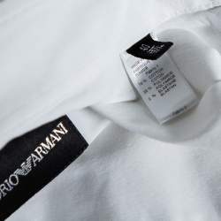 Pre Owned Emporio Armani White Stretch Cotton & Contrast Wool Paneled Button Front Shirt M