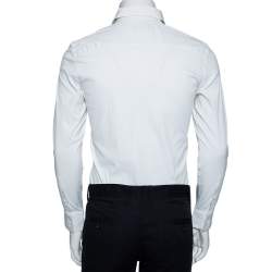 Pre Owned Emporio Armani White Stretch Cotton & Contrast Wool Paneled Button Front Shirt M