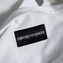 Pre Owned Emporio Armani White Stretch Cotton & Contrast Wool Paneled Button Front Shirt M