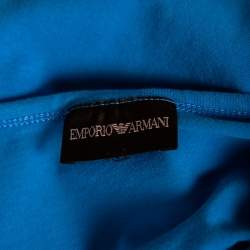 Pre Owned Emporio Armani Blue Logo Printed Stretch Cotton Crewneck T-Shirt S