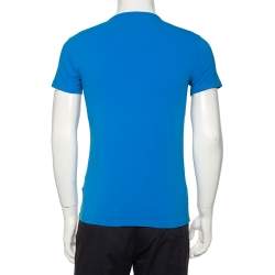 Pre Owned Emporio Armani Blue Logo Printed Stretch Cotton Crewneck T-Shirt S
