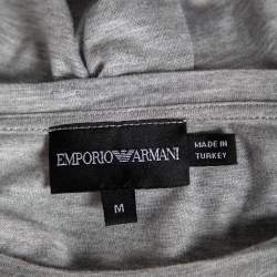 Pre Owned Emporio Armani Grey & Black Knit Pocket Detail Crewneck T-Shirt M