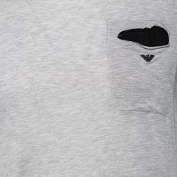 Pre Owned Emporio Armani Grey & Black Knit Pocket Detail Crewneck T-Shirt M