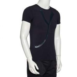 Pre Owned Emporio Armani Navy Blue Printed Cotton & Modal Jude Fitted T-Shirt M