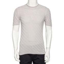 Pre Owned Emporio Armani Grey Patterned Cotton & Silk Knit Fitted T-Shirt M