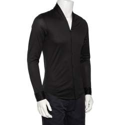 مملوكة مسبقًا Emporio Armani Black Cotton Shawl Lapel Collar Detail Button Front Shirt S 