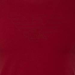 Pre Owned Emporio Armani Burgundy Logo Printed Cotton Crewneck T-Shirt M