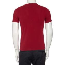 Pre Owned Emporio Armani Burgundy Logo Printed Cotton Crewneck T-Shirt M