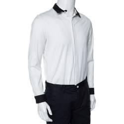 Emporio Armani White Cotton Contrast Wool Trim Button Front Shirt XL