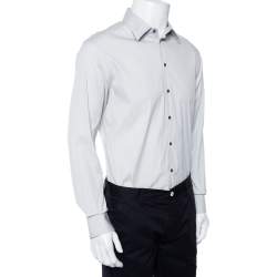 Pre Owned Emporio Armani Grey Stretch Cotton Button Front Shirt XL